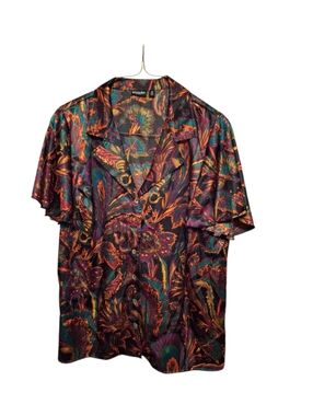 Effortless Style By Citiknits Floral Button-Up Blouse Ruffled Sleeves Satin 2X